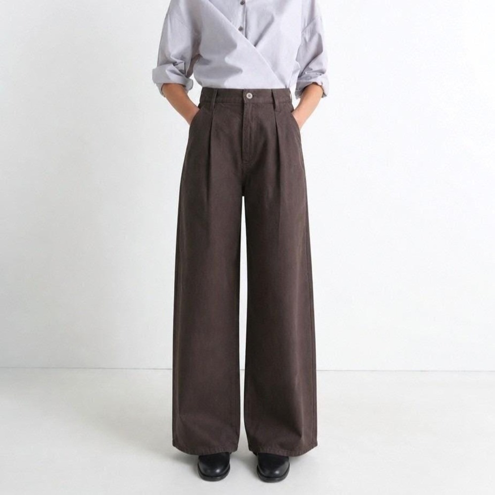 Lemaire Uniqlo U High Waisted Denim Pleated Barrel Jeans Women 26W Brown Cotton